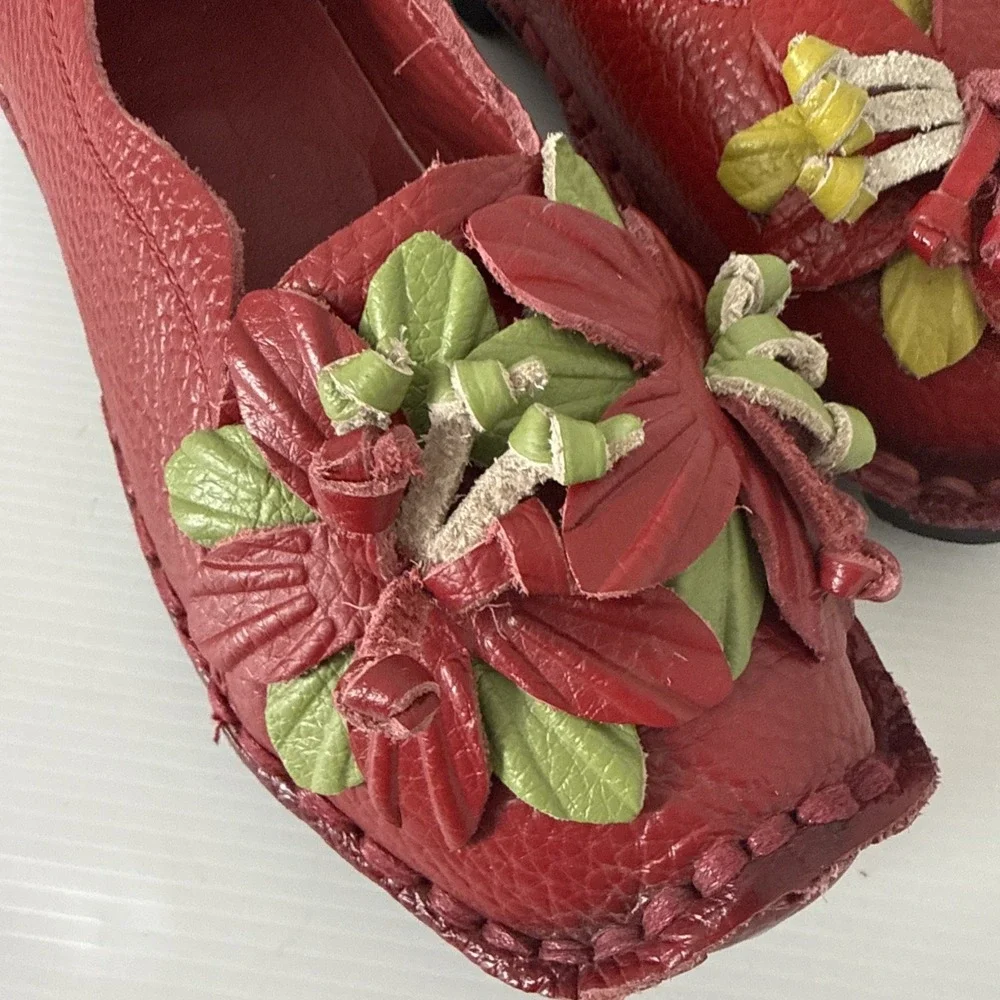 Socofy Platform Slip On Leather Loafer Red Womens 9 Handmade Shoes 255 Artsy